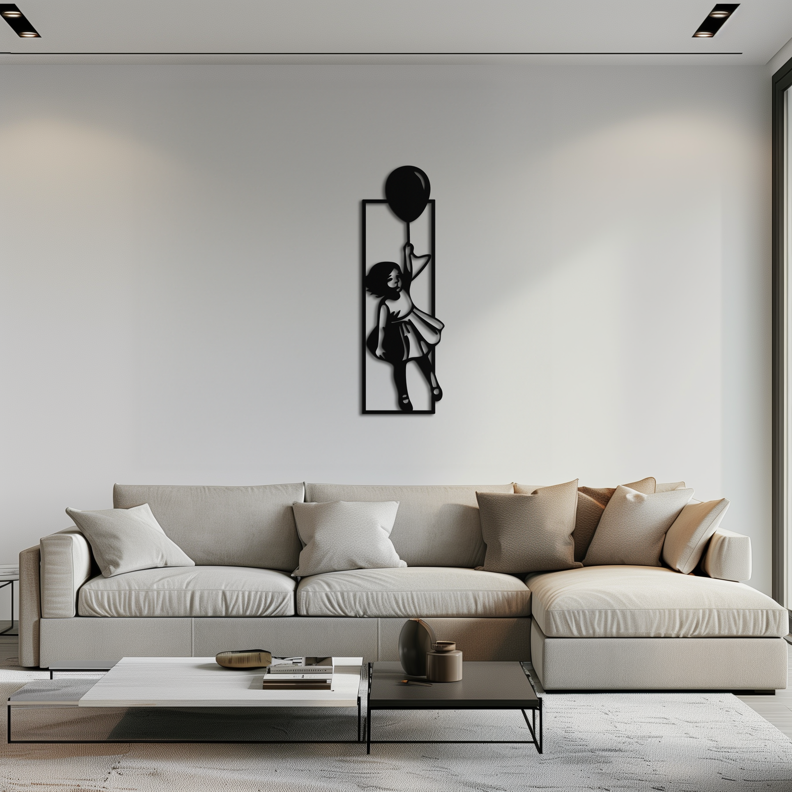 Balloon Girl Silhouette Metal Wall Art – Whimsical Modern Home Decor- KAF563