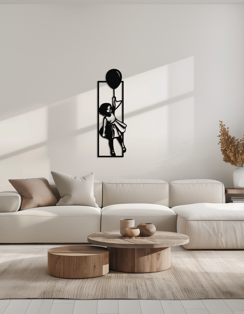 Load image into Gallery viewer, Balloon Girl Silhouette Metal Wall Art – Whimsical Modern Home Decor- KAF563
