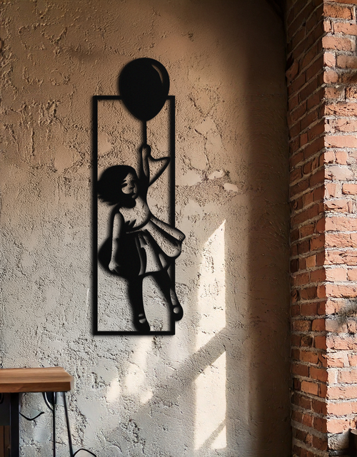 Load image into Gallery viewer, Balloon Girl Silhouette Metal Wall Art – Whimsical Modern Home Decor- KAF563
