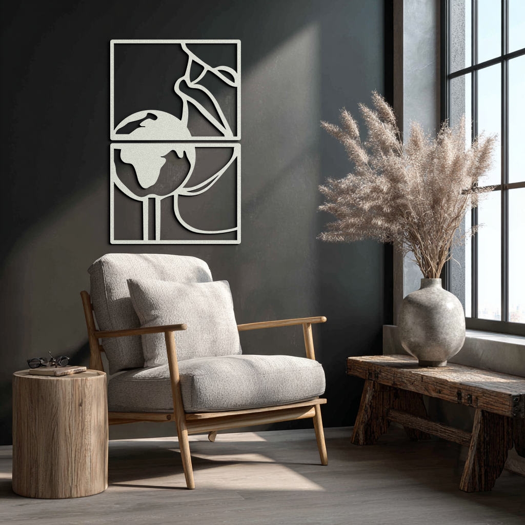 Sensual Earth Kiss Metal Wall Art – Modern Two-Panel Minimalist Decor- KAF564