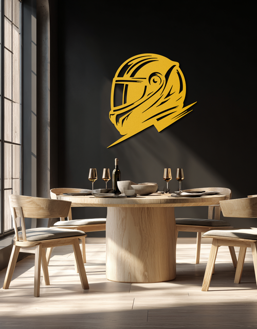 Load image into Gallery viewer, Racing Helmet Silhouette Metal Wall Art – Modern Motorsport Home Decor- KAF565