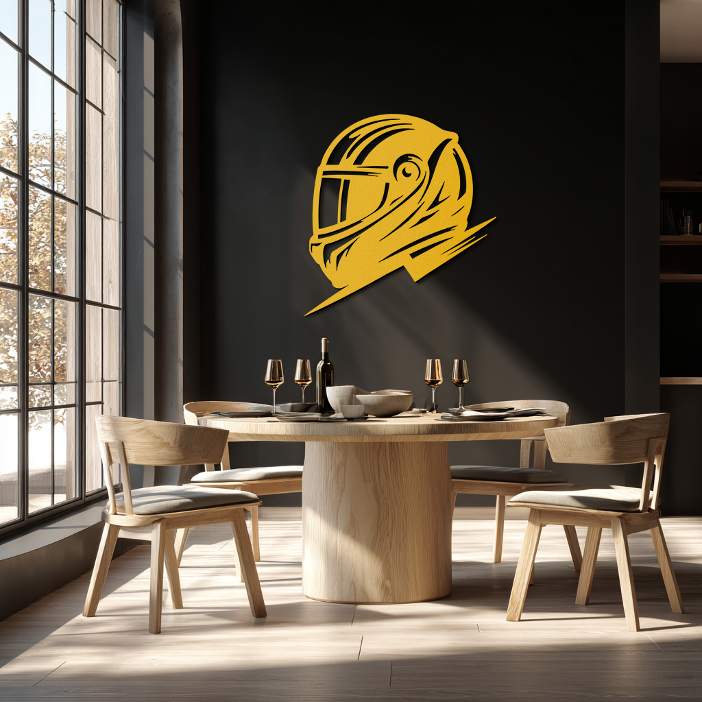 Racing Helmet Silhouette Metal Wall Art – Modern Motorsport Home Decor- KAF565