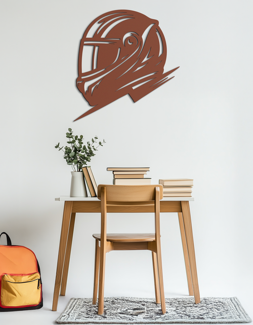 Load image into Gallery viewer, Racing Helmet Silhouette Metal Wall Art – Modern Motorsport Home Decor- KAF565
