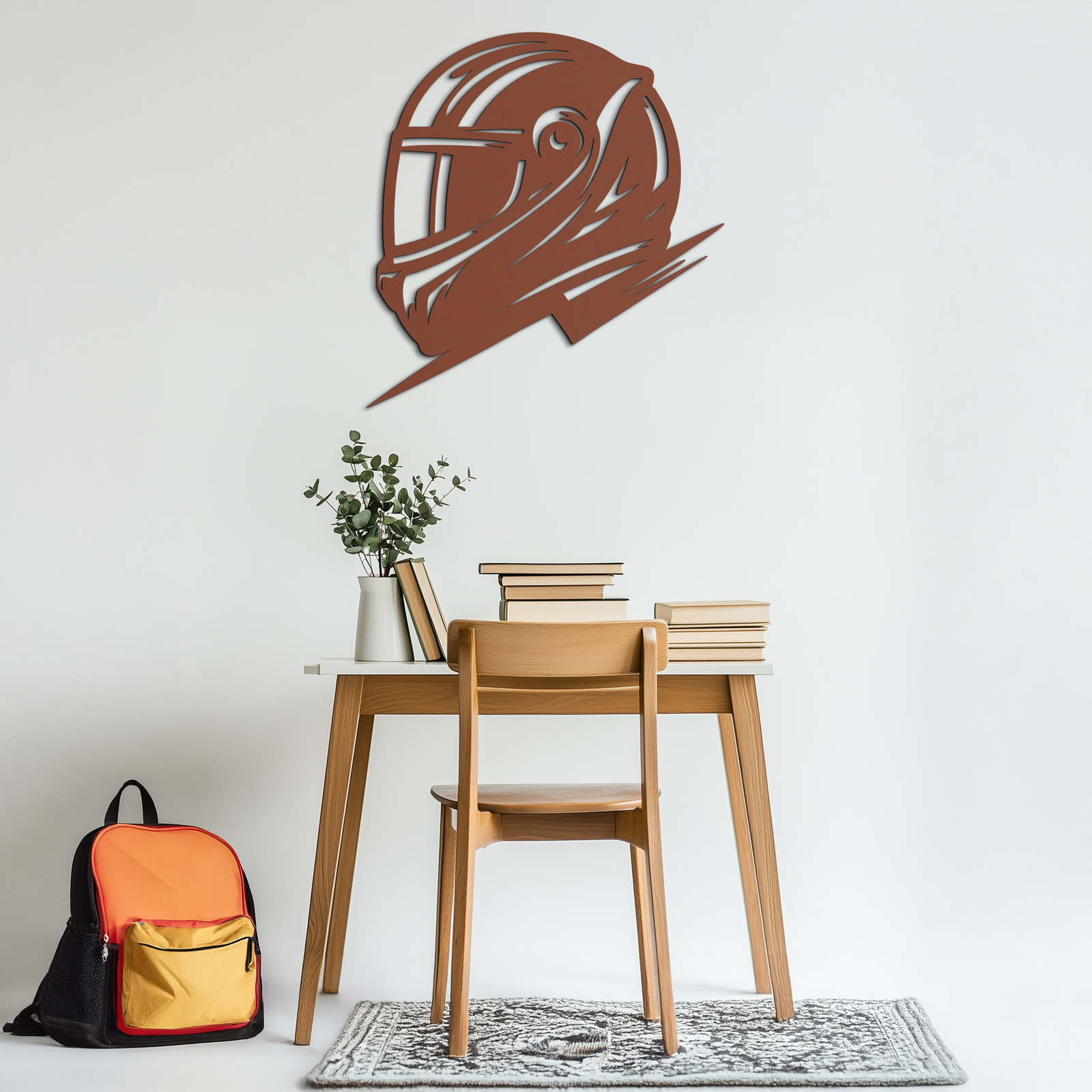 Racing Helmet Silhouette Metal Wall Art – Modern Motorsport Home Decor- KAF565