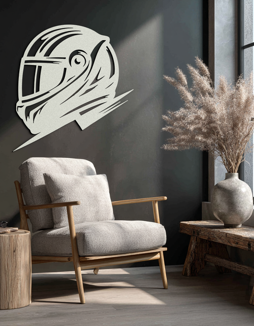 Load image into Gallery viewer, Racing Helmet Silhouette Metal Wall Art – Modern Motorsport Home Decor- KAF565