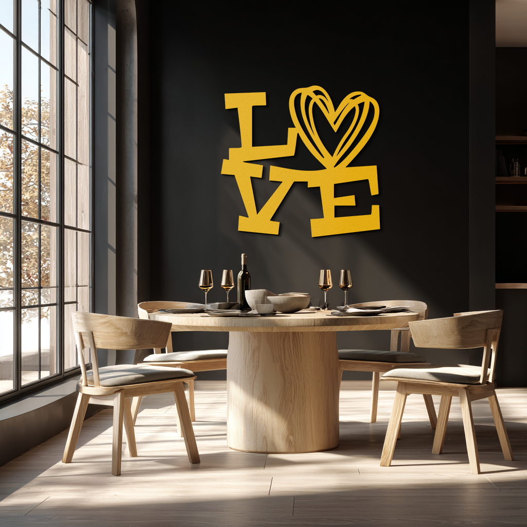 LOVE Heart Modern Metal Wall Art – Romantic Black Metal Wall Decor- KAF566