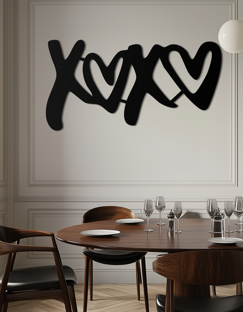 Load image into Gallery viewer, XOXO Love Hearts Metal Wall Art – Modern Romantic Black Home Decor- KAF567