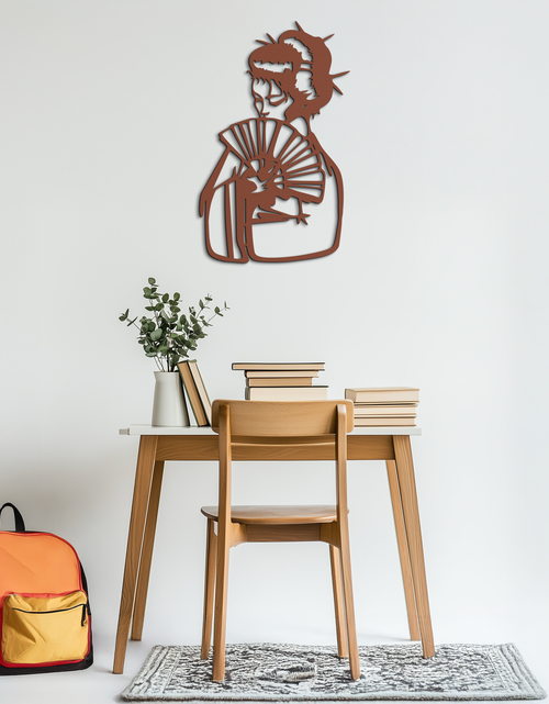 Load image into Gallery viewer, Geisha Silhouette Metal Wall Art – Japanese Woman with Fan Modern Decor- KAF568
