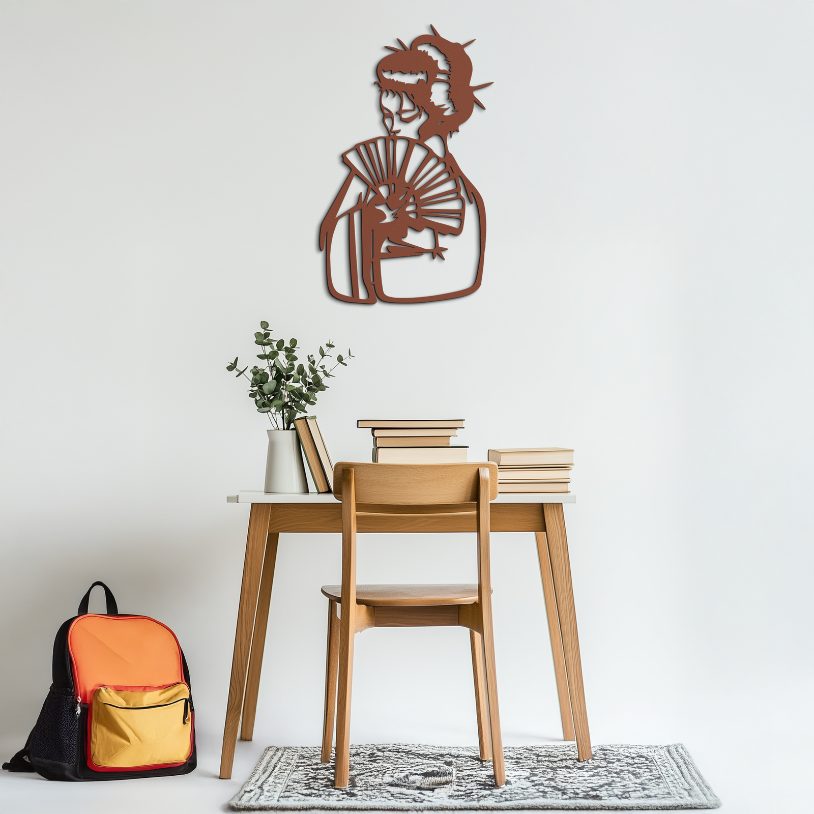Geisha Silhouette Metal Wall Art – Japanese Woman with Fan Modern Decor- KAF568