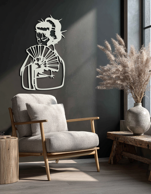 Load image into Gallery viewer, Geisha Silhouette Metal Wall Art – Japanese Woman with Fan Modern Decor- KAF568
