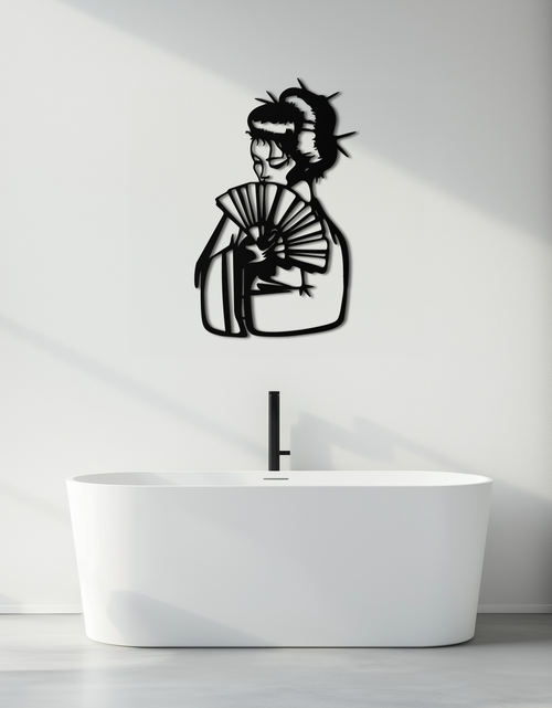Load image into Gallery viewer, Geisha Silhouette Metal Wall Art – Japanese Woman with Fan Modern Decor- KAF568