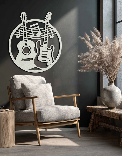 Load image into Gallery viewer, Musical Guitar Notes Metal Wall Art – Modern Musician Decor- KAF571