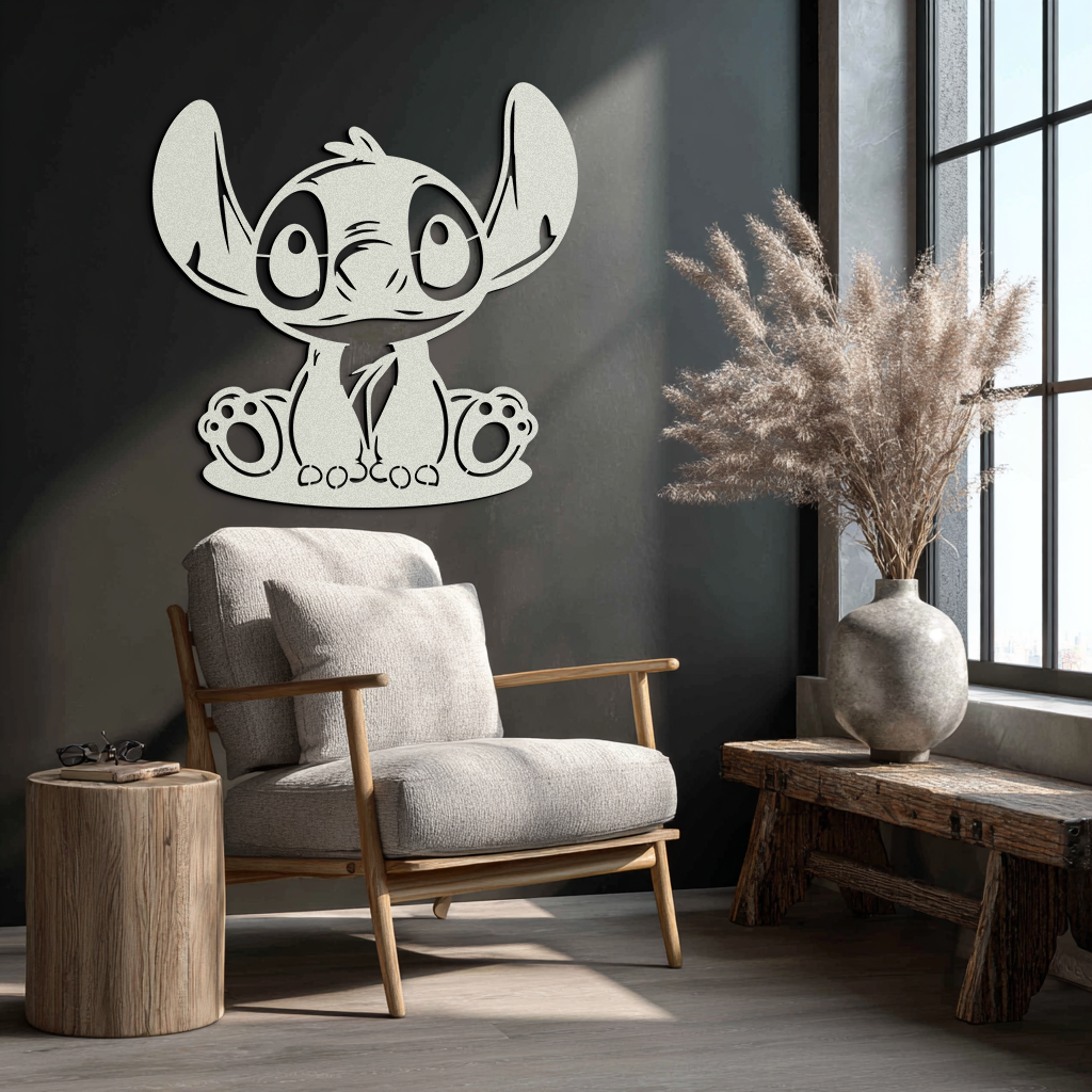 Cute Stitch Character Metal Wall Art - Adorable Cartoon Silhouette Decor- KAF572