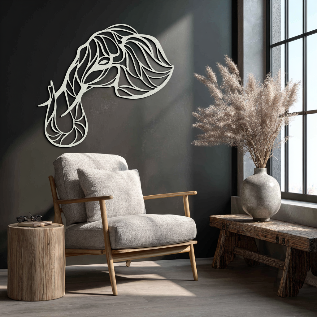 Geometric Elephant Head Metal Wall Art – Modern Animal Home Decor- KAF574
