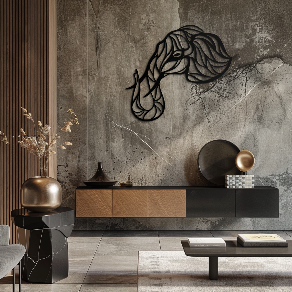 Geometric Elephant Head Metal Wall Art – Modern Animal Home Decor- KAF574