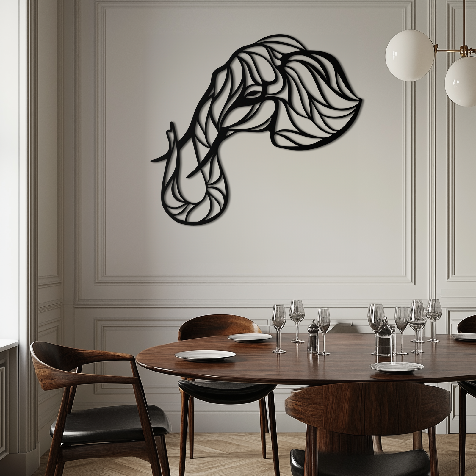 Geometric Elephant Head Metal Wall Art – Modern Animal Home Decor- KAF574