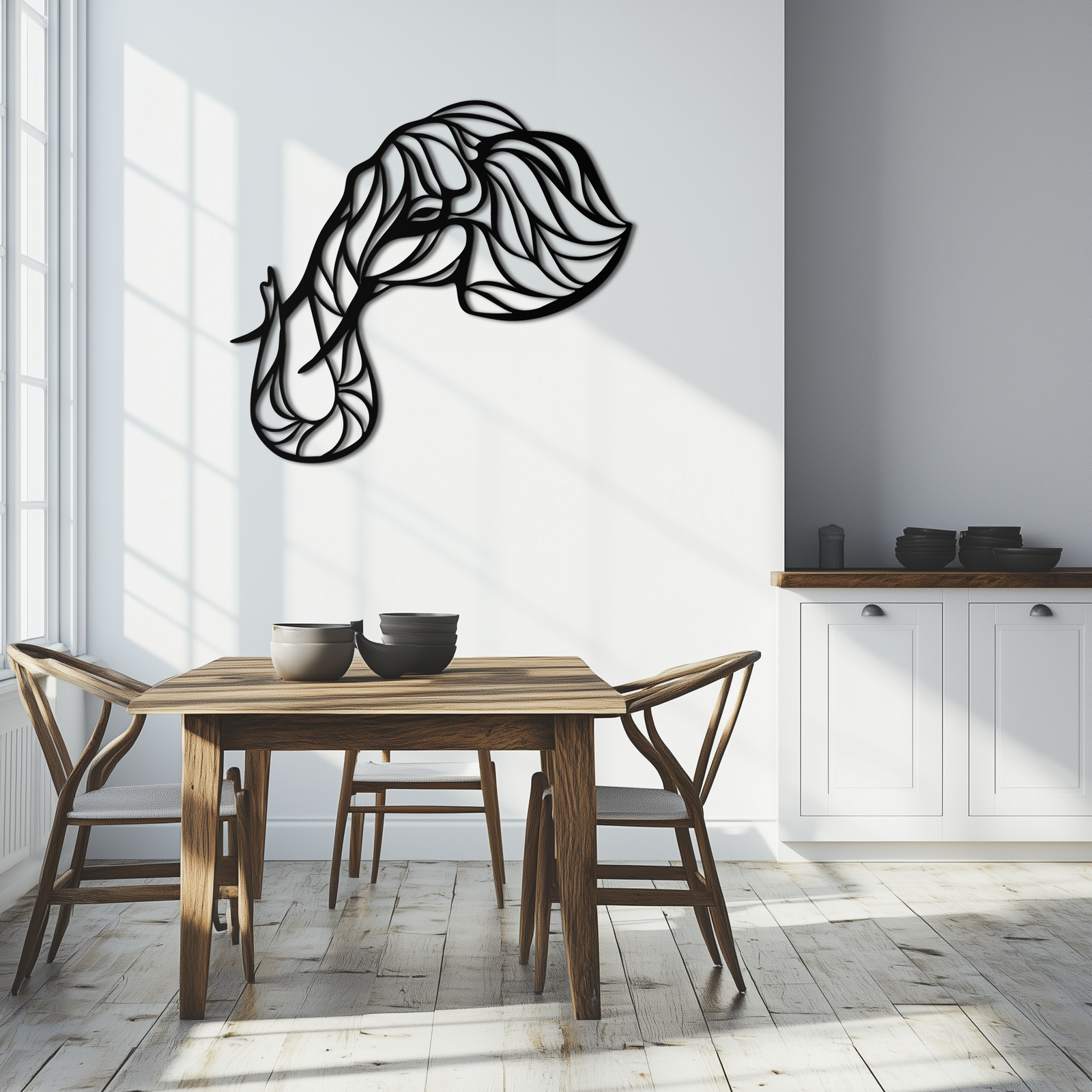 Geometric Elephant Head Metal Wall Art – Modern Animal Home Decor- KAF574