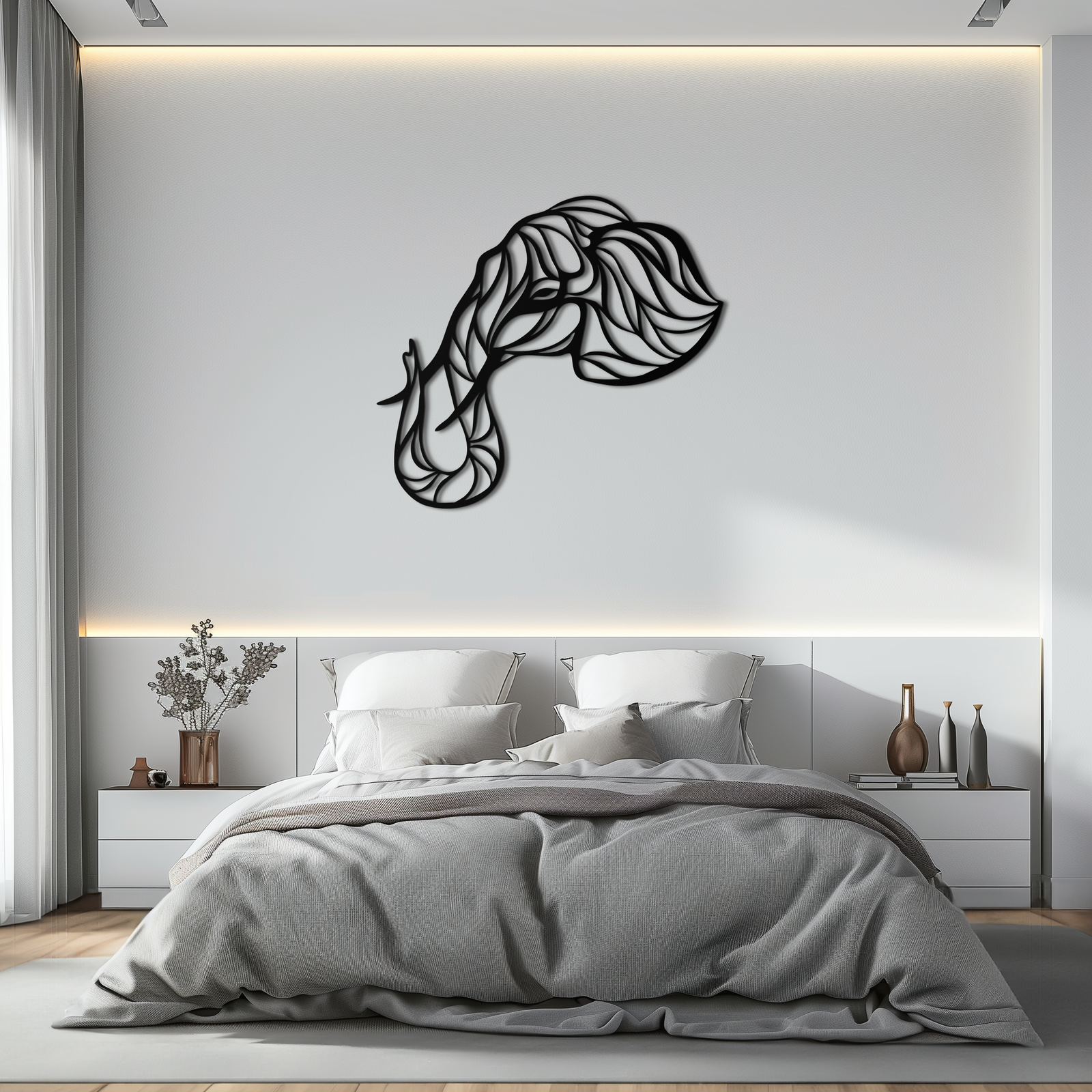 Geometric Elephant Head Metal Wall Art – Modern Animal Home Decor- KAF574
