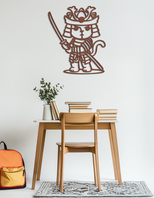 Load image into Gallery viewer, Samurai Cat Warrior Metal Wall Art – Cute Japanese Katana Decor- KAF576