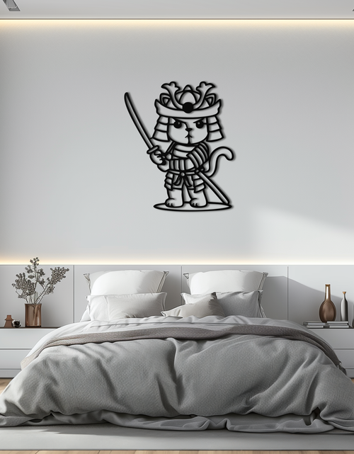 Load image into Gallery viewer, Samurai Cat Warrior Metal Wall Art – Cute Japanese Katana Decor- KAF576