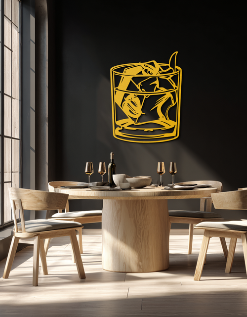 Load image into Gallery viewer, Woman in Whiskey Glass Metal Wall Art – Ice Cube Design Bar Decor for Modern Interiors- KAF578
