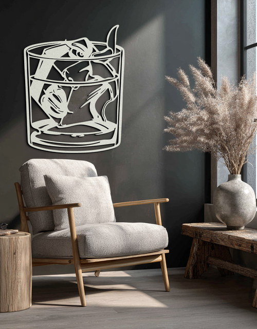 Load image into Gallery viewer, Woman in Whiskey Glass Metal Wall Art – Ice Cube Design Bar Decor for Modern Interiors- KAF578