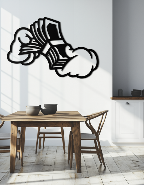 Load image into Gallery viewer, Fist Holding Money Stack Metal Wall Art – Bold Dollar Bill Hand Silhouette for Modern Spaces- KAF579