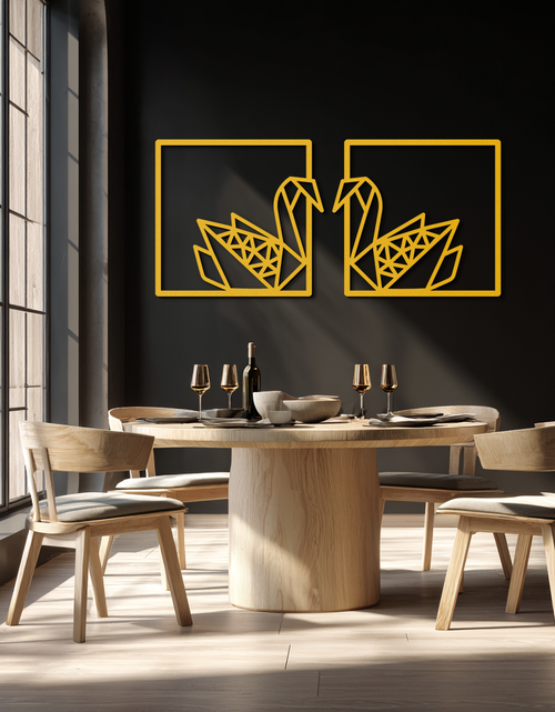Load image into Gallery viewer, Origami Swan Couple Metal Wall Art – Geometric Mirrored Swan Design for Modern Interiors- KAF581