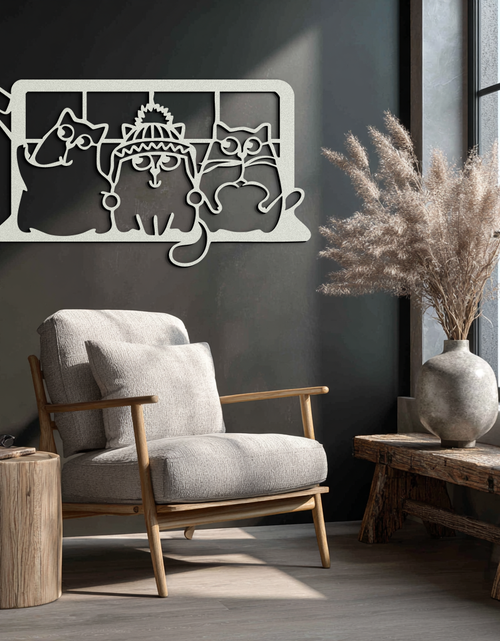 Load image into Gallery viewer, Cozy Window Cats Metal Wall Art – Cute Cartoon Trio Design for Pet Lovers- KAF582