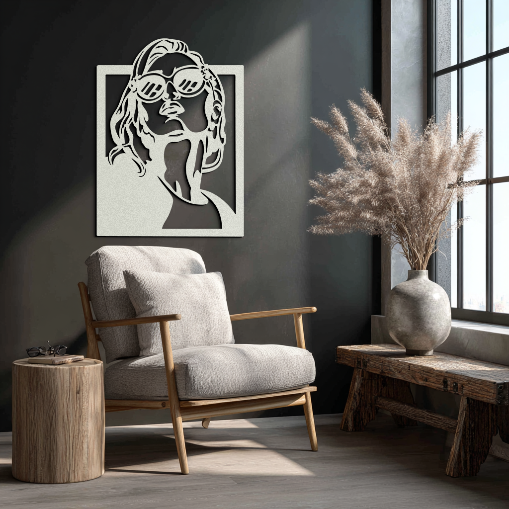 Modern Sunglasses Woman Silhouette Metal Wall Art – Bold Feminine Home Decor- KAF583
