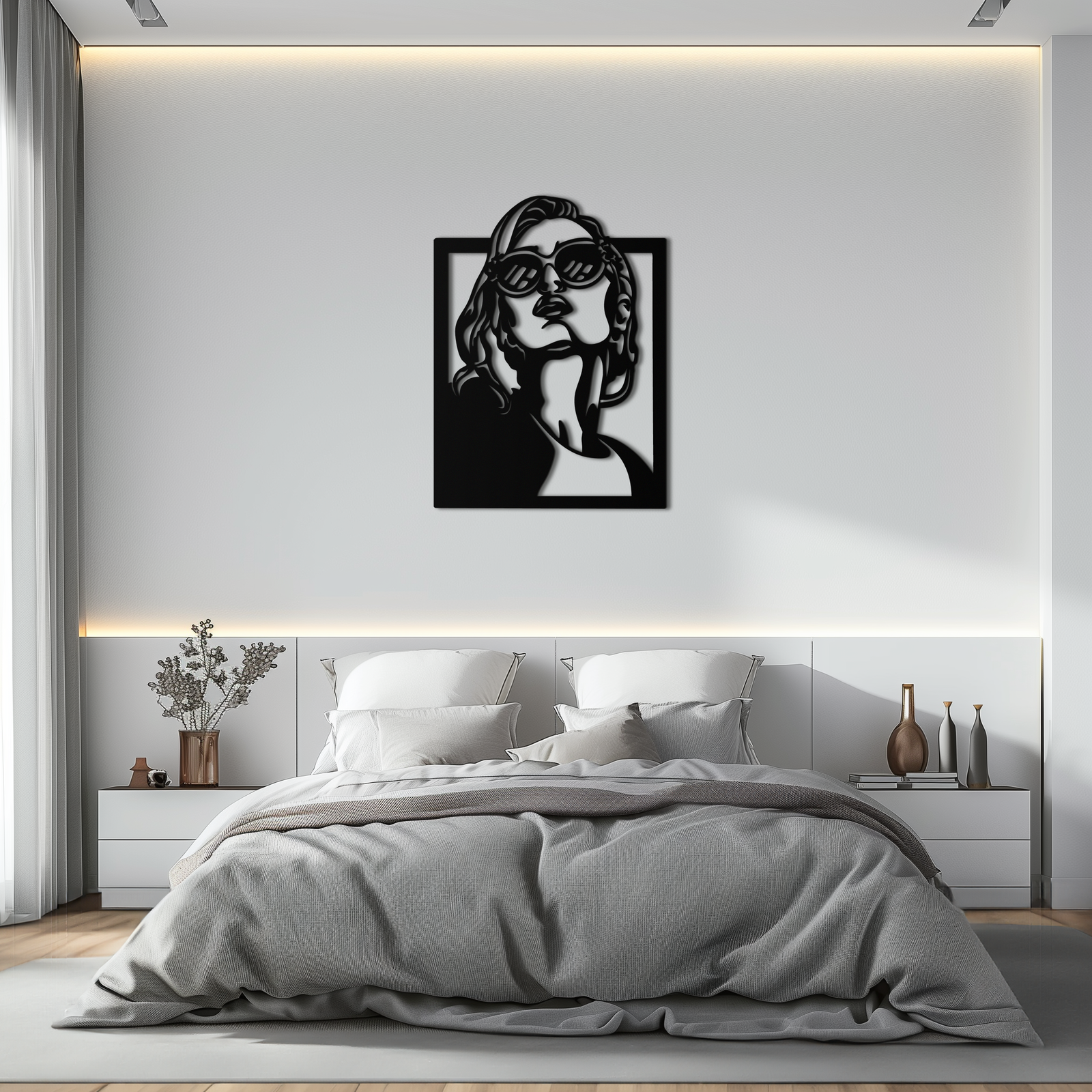 Modern Sunglasses Woman Silhouette Metal Wall Art – Bold Feminine Home Decor- KAF583