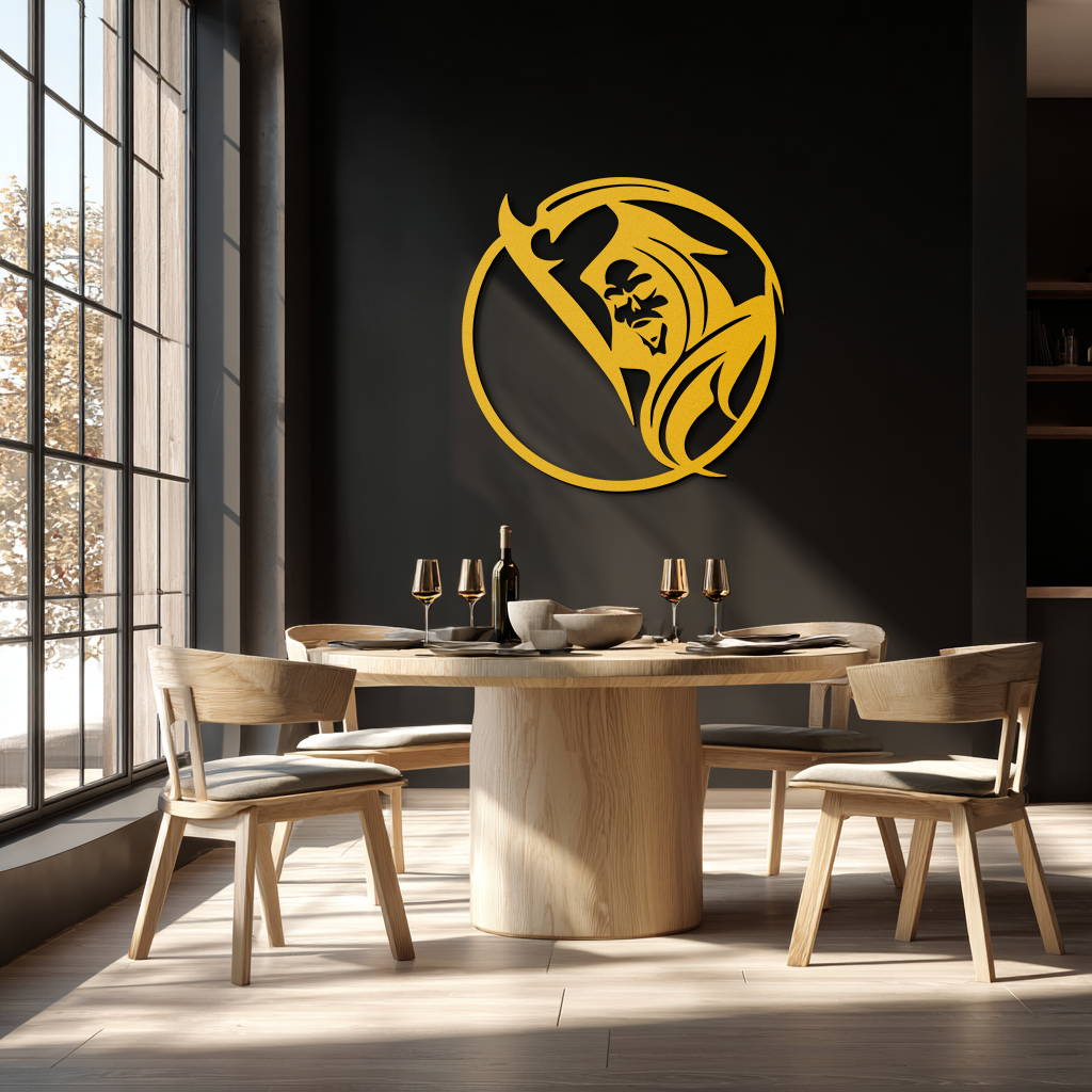 Grim Reaper Circle Metal Wall Art – Dark Gothic Scythe Decor for Horror Enthusiasts- KAF586