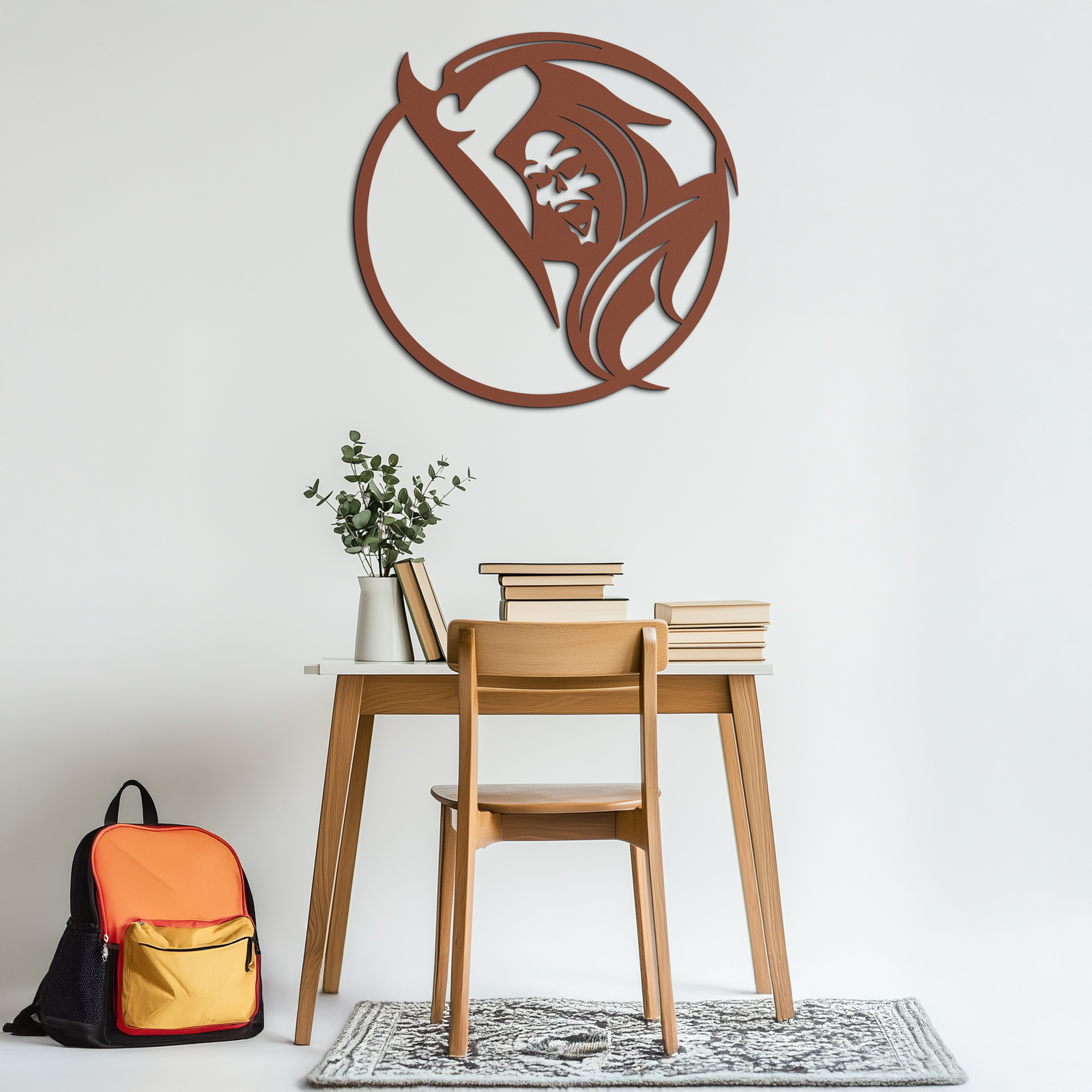 Grim Reaper Circle Metal Wall Art – Dark Gothic Scythe Decor for Horror Enthusiasts- KAF586