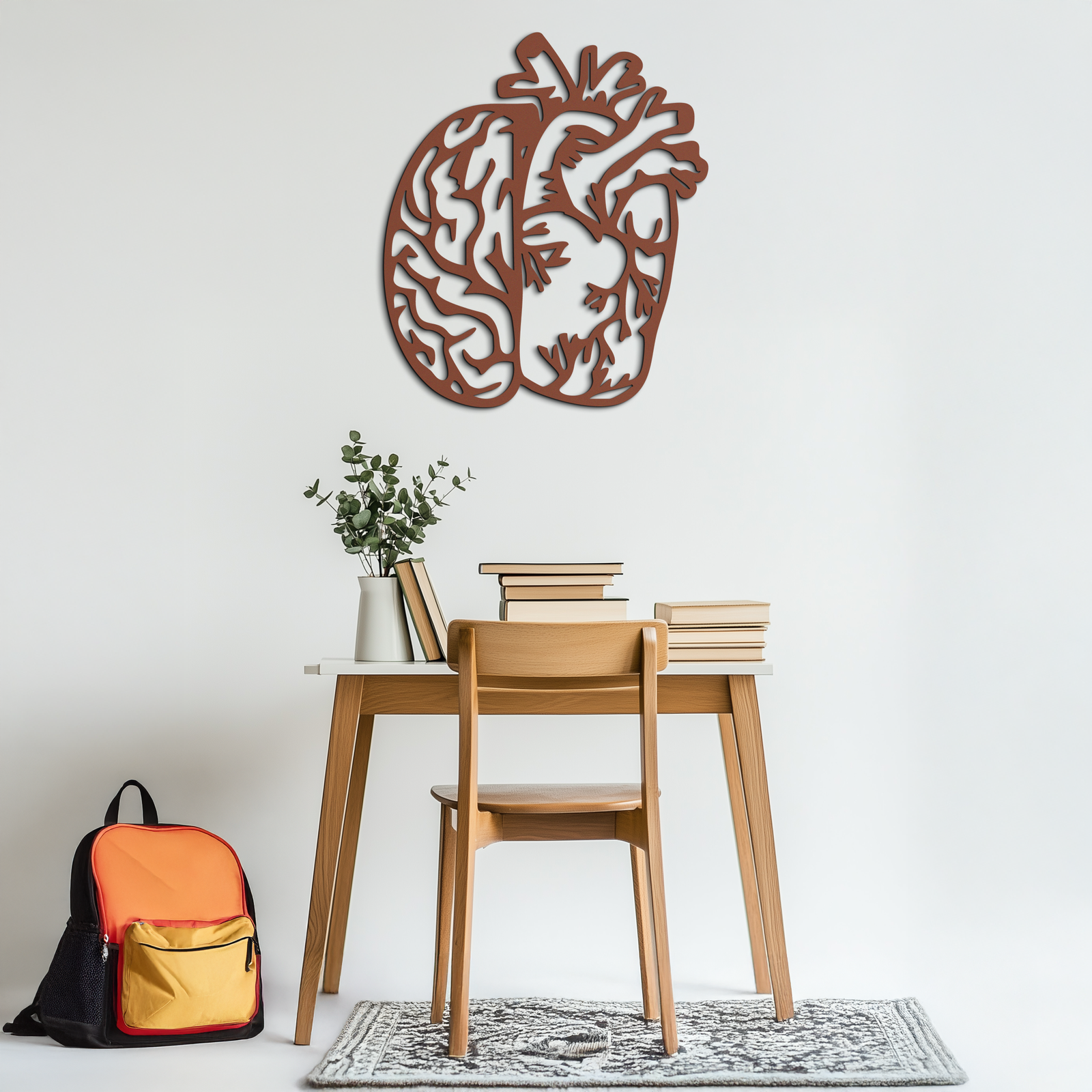 Brain and Heart Fusion Metal Wall Art – Symbolic Anatomy Design for Mind and Emotion Balance- KAF587