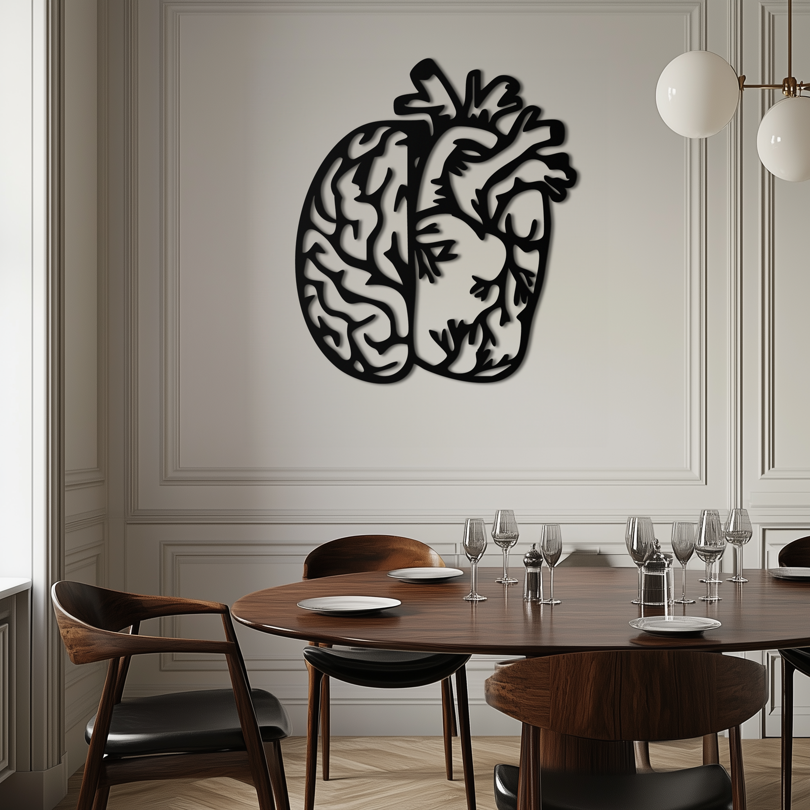 Brain and Heart Fusion Metal Wall Art – Symbolic Anatomy Design for Mind and Emotion Balance- KAF587