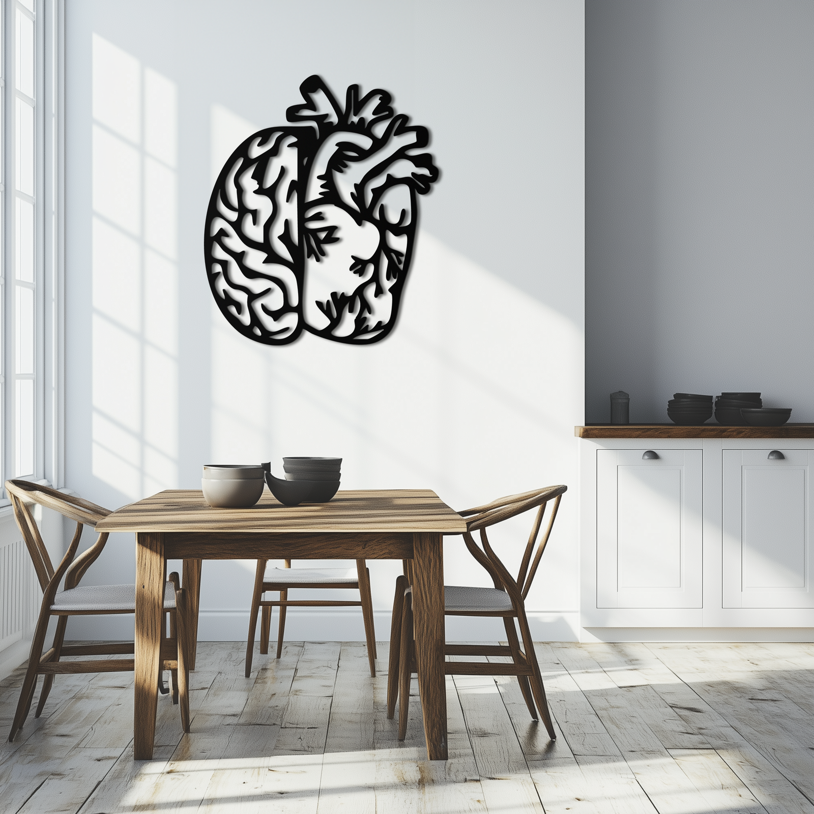 Brain and Heart Fusion Metal Wall Art – Symbolic Anatomy Design for Mind and Emotion Balance- KAF587