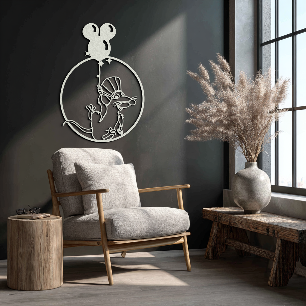 Ratatouille Chef Metal Wall Art – Cartoon Rat Balloon Decor for Kitchen Walls- KAF588
