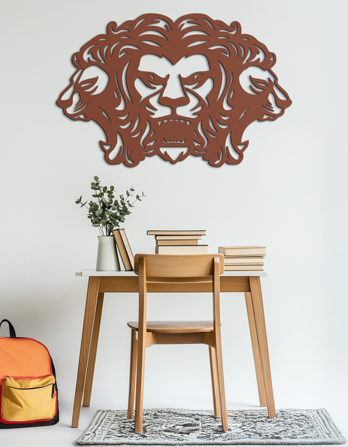 Load image into Gallery viewer, Three-Headed Lion Metal Wall Art – Fierce Tribal Lion Head Wall Decor- KAF589