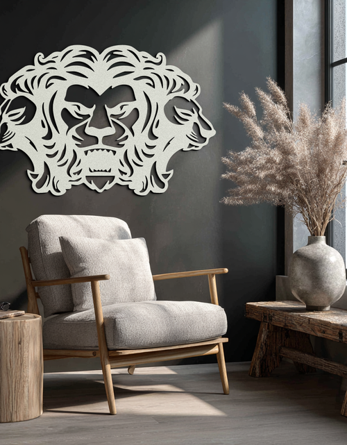 Load image into Gallery viewer, Three-Headed Lion Metal Wall Art – Fierce Tribal Lion Head Wall Decor- KAF589
