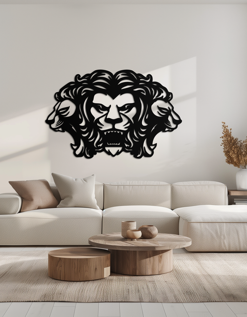 Load image into Gallery viewer, Three-Headed Lion Metal Wall Art – Fierce Tribal Lion Head Wall Decor- KAF589