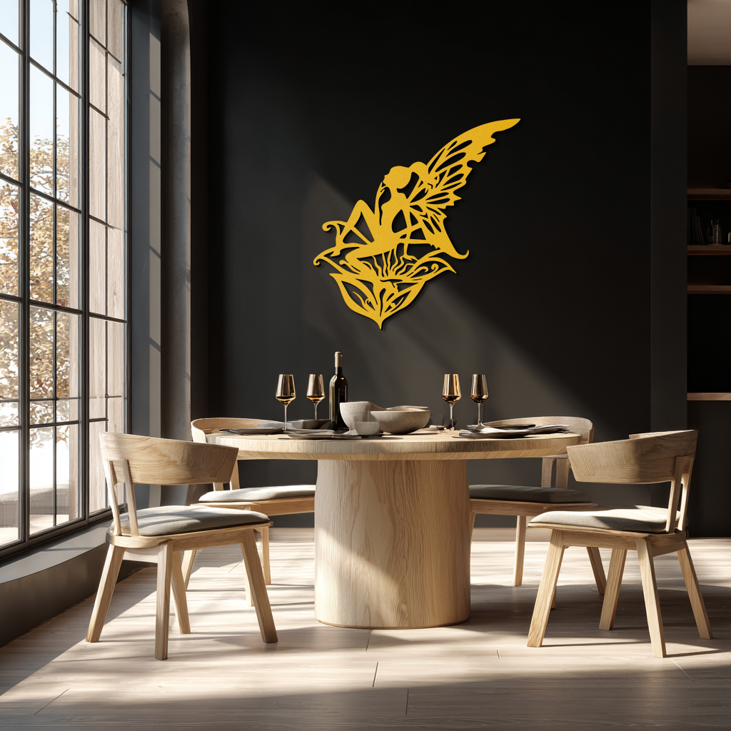 Flower Fairy Silhouette Metal Wall Art – Whimsical Fantasy Decor for Girls' Rooms- KAF590