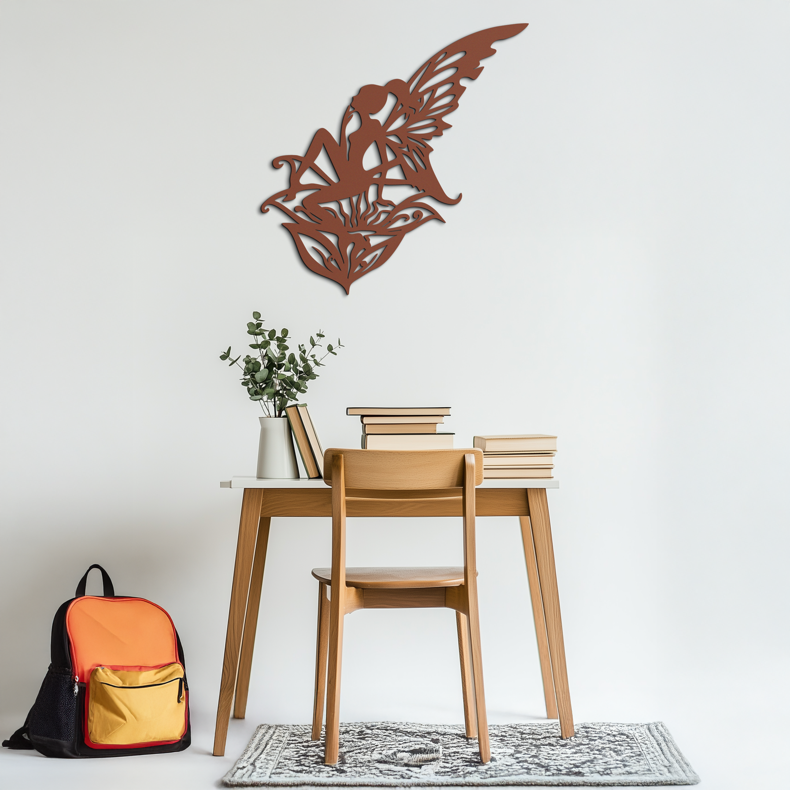 Flower Fairy Silhouette Metal Wall Art – Whimsical Fantasy Decor for Girls' Rooms- KAF590