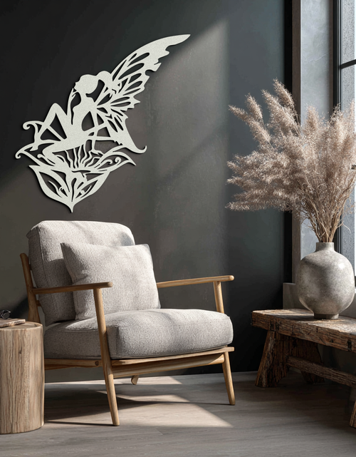 Load image into Gallery viewer, Flower Fairy Silhouette Metal Wall Art – Whimsical Fantasy Decor for Girls' Rooms- KAF590