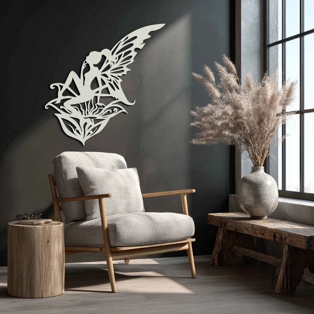 Flower Fairy Silhouette Metal Wall Art – Whimsical Fantasy Decor for Girls' Rooms- KAF590