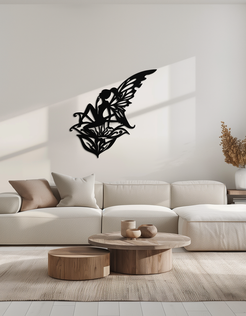 Load image into Gallery viewer, Flower Fairy Silhouette Metal Wall Art – Whimsical Fantasy Decor for Girls' Rooms- KAF590