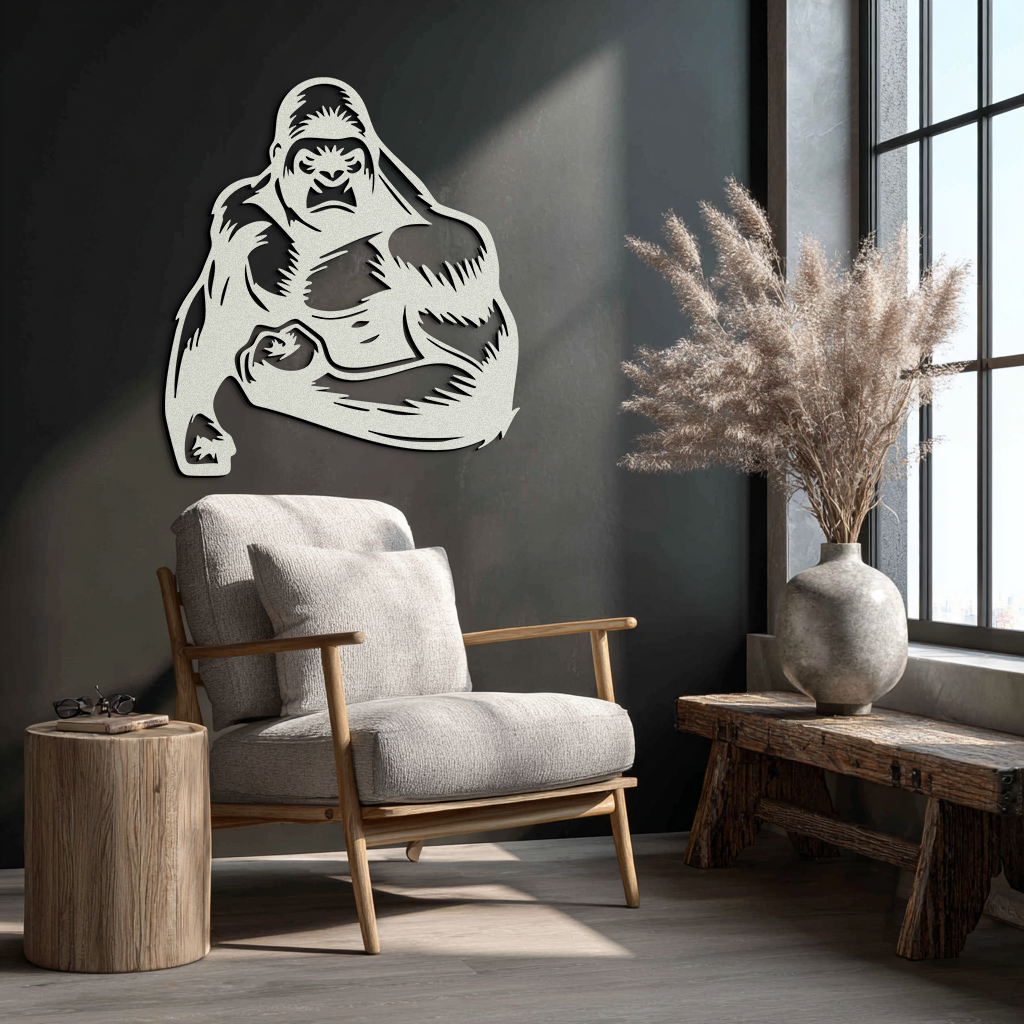Angry Gorilla Metal Wall Art – Fierce Jungle Animal Decor for Gym and Man Cave- KAF592