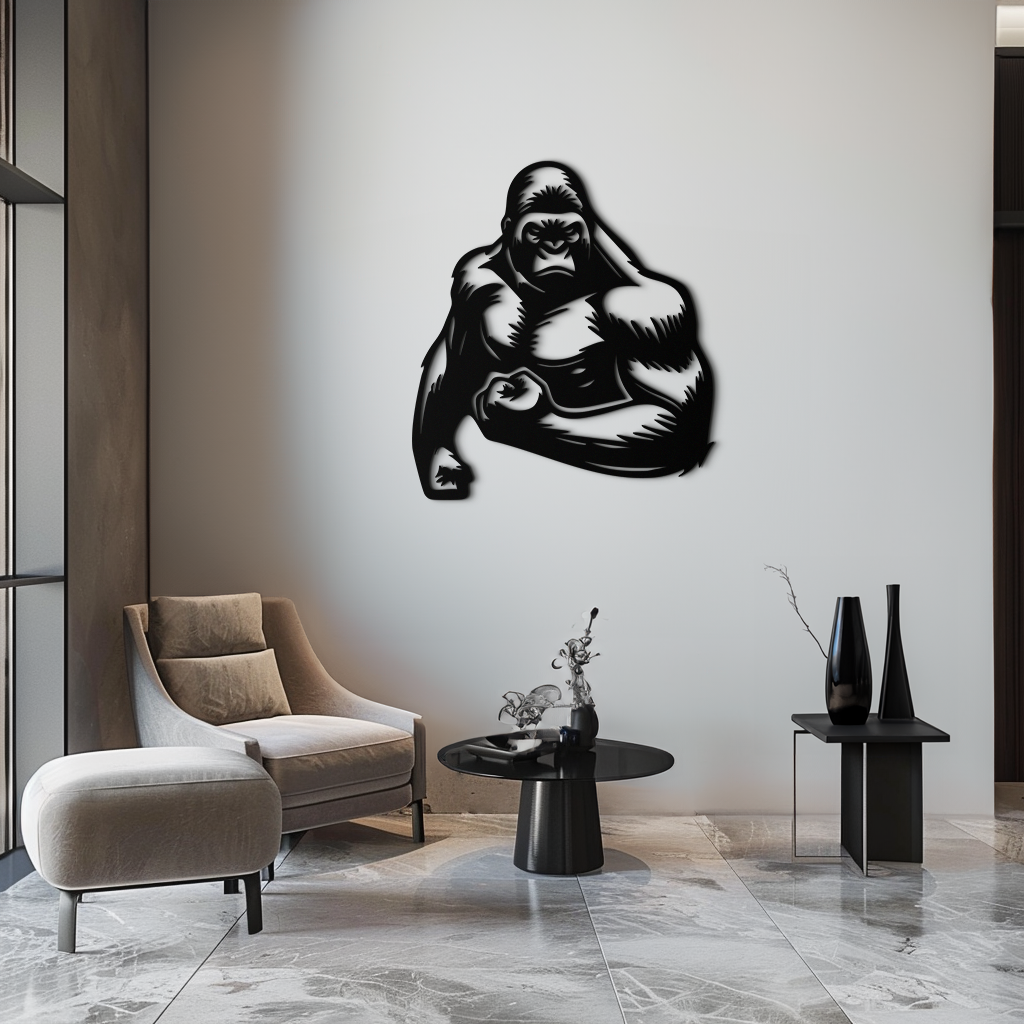 Angry Gorilla Metal Wall Art – Fierce Jungle Animal Decor for Gym and Man Cave- KAF592