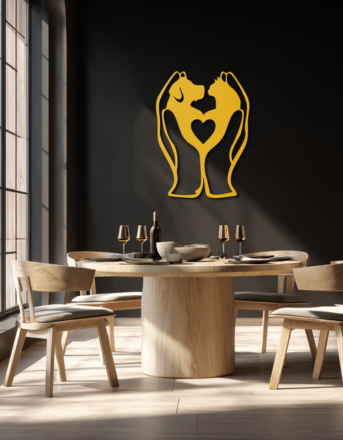 Load image into Gallery viewer, Dog and Cat in Hand Metal Wall Art – Heartwarming Pet Love Decor for Animal Lovers- KAF593