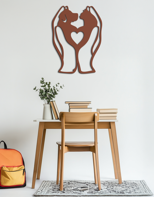 Load image into Gallery viewer, Dog and Cat in Hand Metal Wall Art – Heartwarming Pet Love Decor for Animal Lovers- KAF593