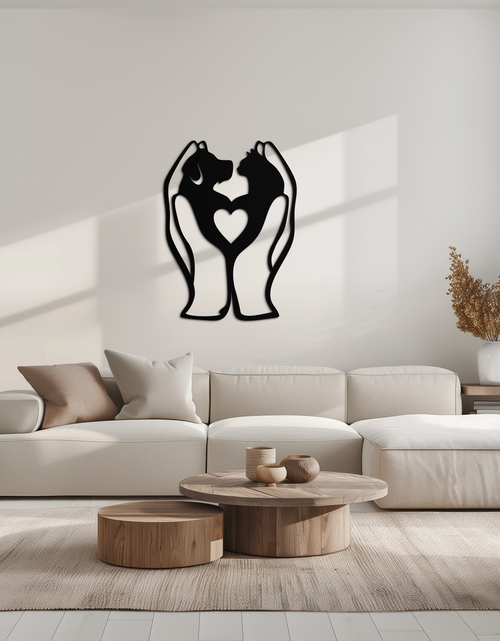Load image into Gallery viewer, Dog and Cat in Hand Metal Wall Art – Heartwarming Pet Love Decor for Animal Lovers- KAF593